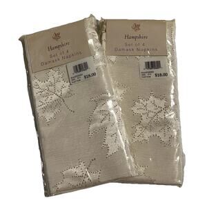 Hampshire Damask Dinner Napkins Leaf Pattern Bardwil Linens Ivory 2 Sets of 4